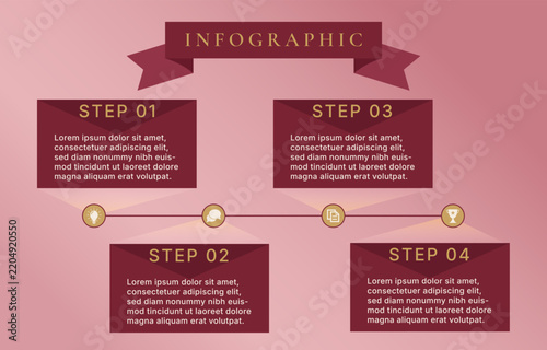 4 stepts Infographic with Burgundy Valentine's theme Template