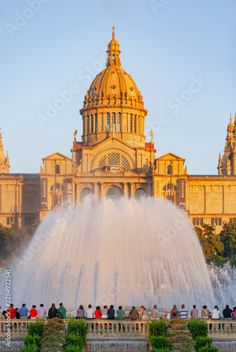 View of the Magic Fountain and Montjuïc National Palace in the distance, Barcelona, Catalonia, Spain
