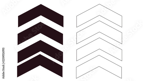 Up Chevron Icons Set, Stacked Direction Symbols in Solid and Outline Styles for Navigation Scroll and Progress Indicators