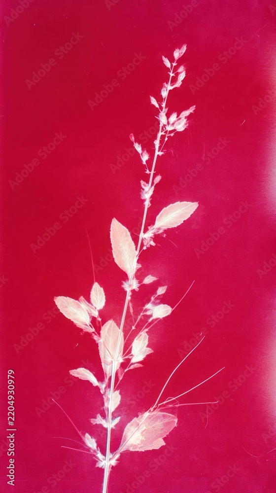 Obraz premium Elegant white floral silhouette on vibrant red background, mobile wallpaper.