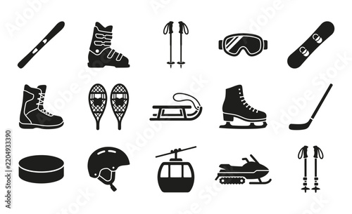 Winter Sports Icons Set for Outdoor Snow Activity Vector