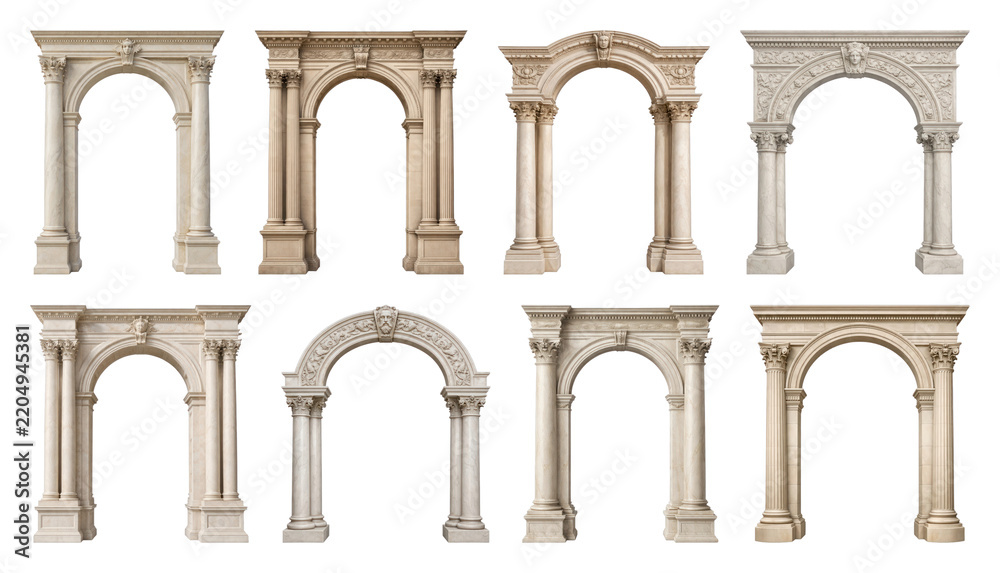 Obraz premium PNG Set of ornate classical stone archway architectural elements, transparent background