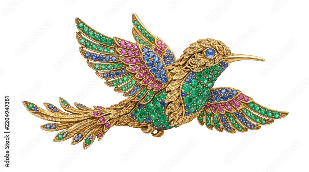 Fototapeta premium Jeweled hummingbird brooch isolated on transparent background