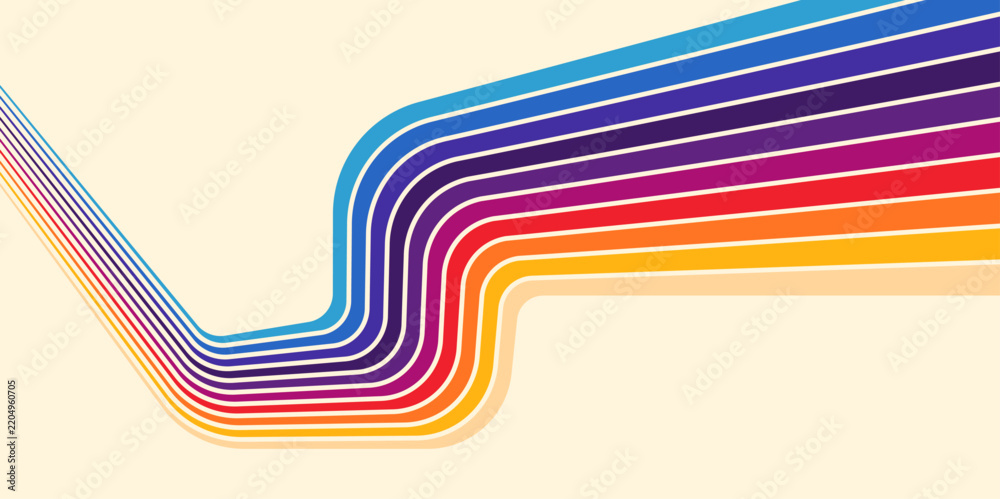 Obraz premium An abstract 1980s style background featuring colorful lines in simple curved style. Vector illustration.