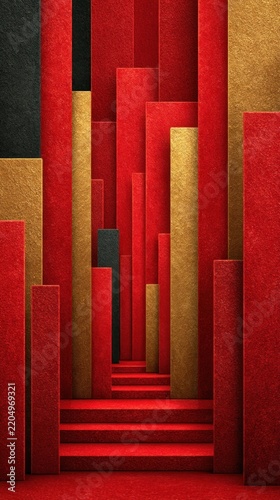 Red and gold abstract background with a staircase abstract background
