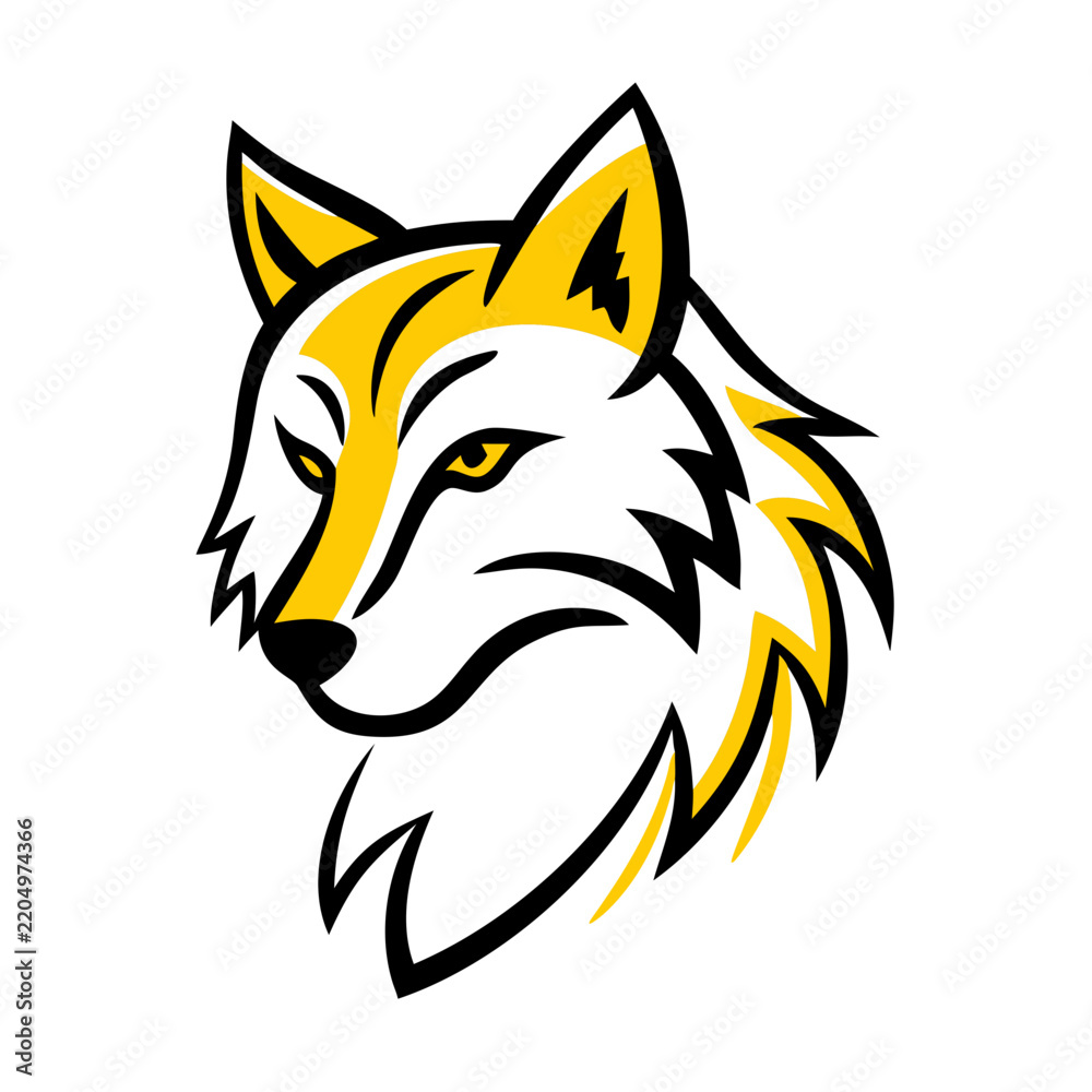 Obraz premium Profile view fox head vector illustration using yellow and black lines perfect for athletic team mascot logo or wildlife branding.