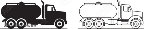Tanker truck silhouette and line art illustration on white background