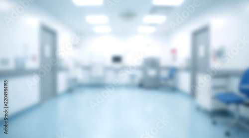 Blurred background of clean modern hospital corridor and clinica