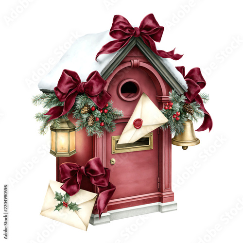 Festive Christmas Mailbox with Winter Decorations and Letters