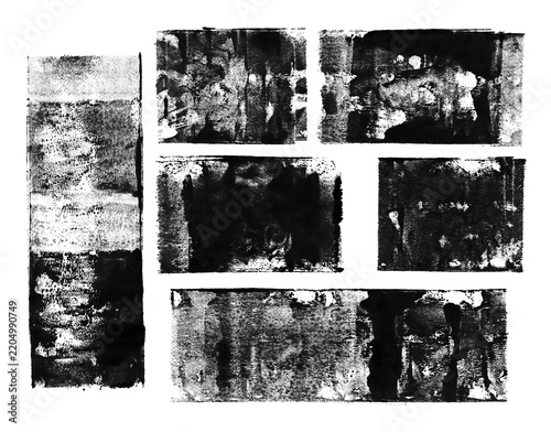 Grunge ink roller textures made with brayer isolated on transparent background.