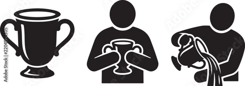 Fotografie Black silhouette of a traditional jewish washing cup, a person holding a cup, an