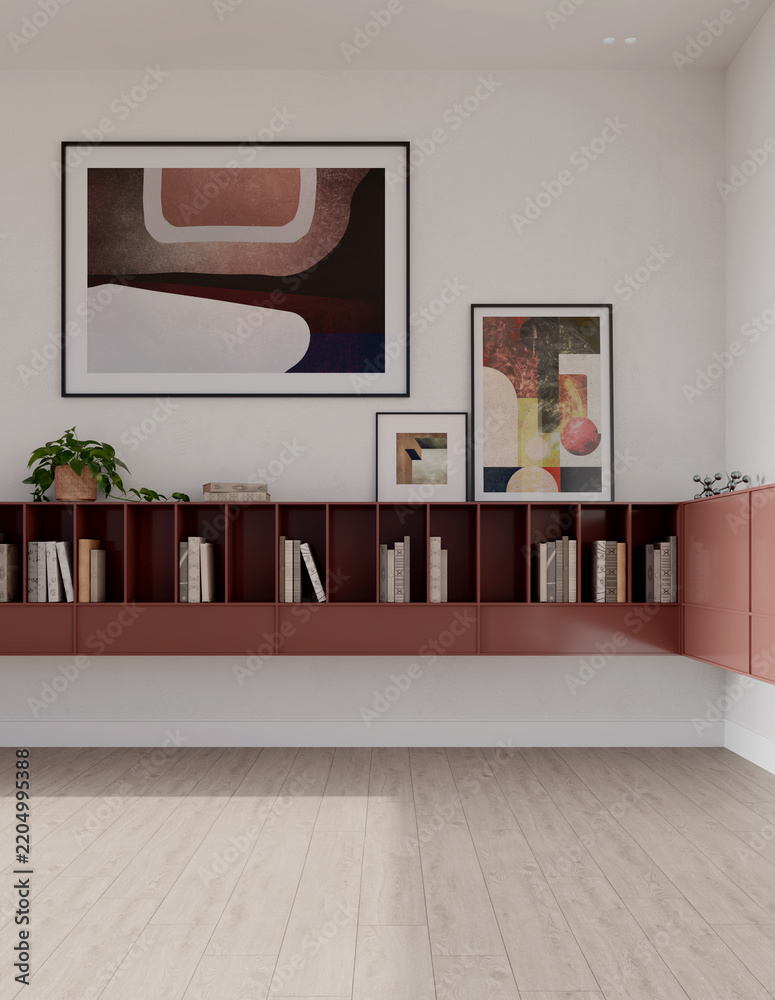 Obraz premium 3D rendering, 3d illustration, Large Luxury modern living room interior, brutalist architecture realistic lighting, Graphic Overlay wide angle, contemporary furniture, clean lines, minimalist decor,