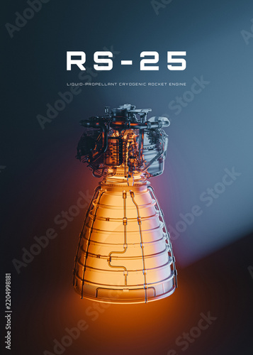 RS-25 Rocket Engine with Glowing Orange Lighting, Aerospace Technology Poster
