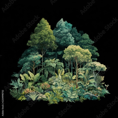 Lush Green Jungle Forest with Tall Trees and Dense Foliage in Natural Setting