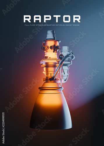 Raptor Rocket Engine with Dramatic Orange Lighting, Aerospace Technology Poster
