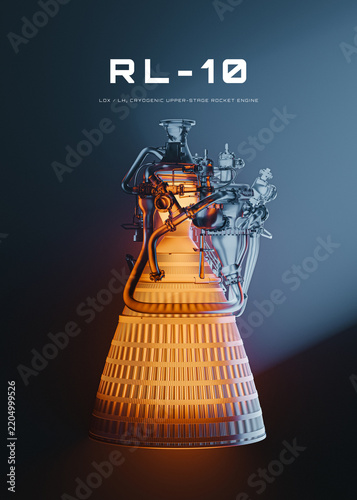 RL-10 Rocket Engine with Warm Orange Lighting, Aerospace Technology Poster