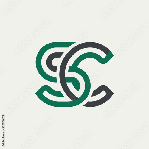 Intertwined SC monogram logo with green and grey lines on a transparent background