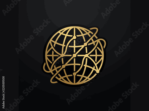 Golden Globe Network Icon Global Technology and Connectivity Concept Isolated