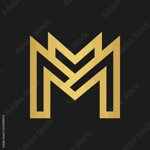 Golden Monogram Letter M Elegant Geometric Logo Luxury Brand Identity Isolated