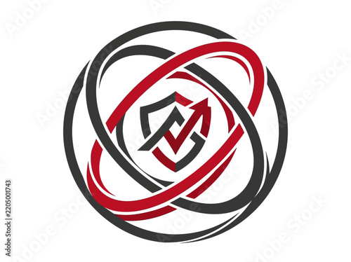 Abstract Shield Icon with Orbiting Rings Security and Technology Concept Isolated