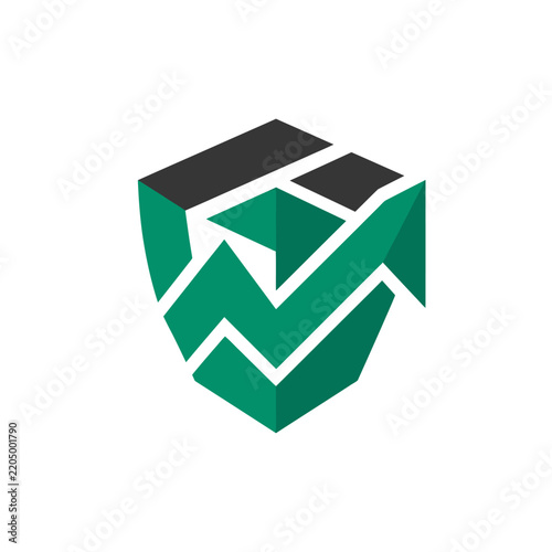 Abstract Shield Logo with Upward Trend Graph Security and Growth Concept