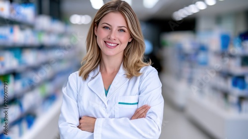 Pharmacist smiling in store looking confident