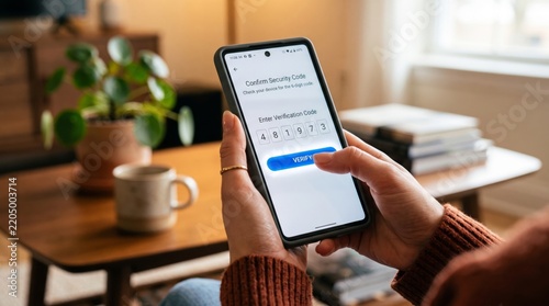 Person holding a smartphone using a digital two factor authentication security code for mobile banking and account login