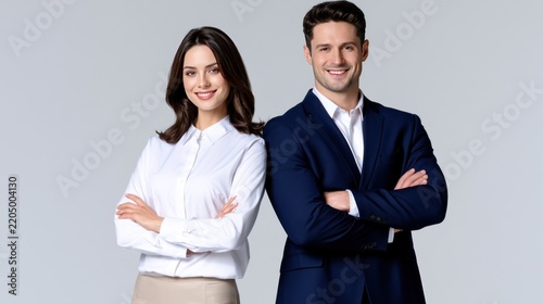 Professional business partners confidently posing with arms crossed