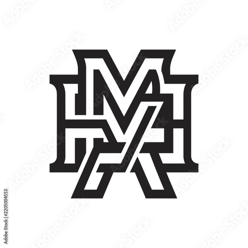 Monogram MA HM AK HA letters interlocking logo design vintage emblem graphic symbol isolated