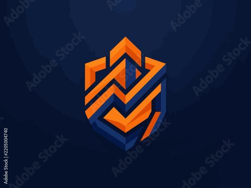 Modern Abstract Shield Logo Design Geometric Emblem Orange and Blue Interlocking Lines Isolated Icon