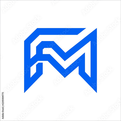 Modern Blue Abstract Geometric Logo Design FM Monogram Isolated on Transparent Background