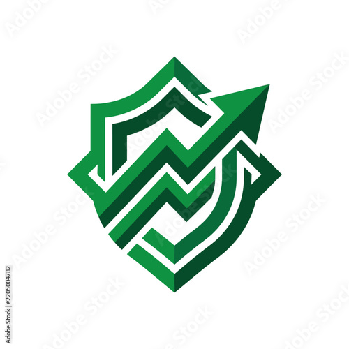 Green Shield Arrow Chart Growth Security Logo Icon Isolated