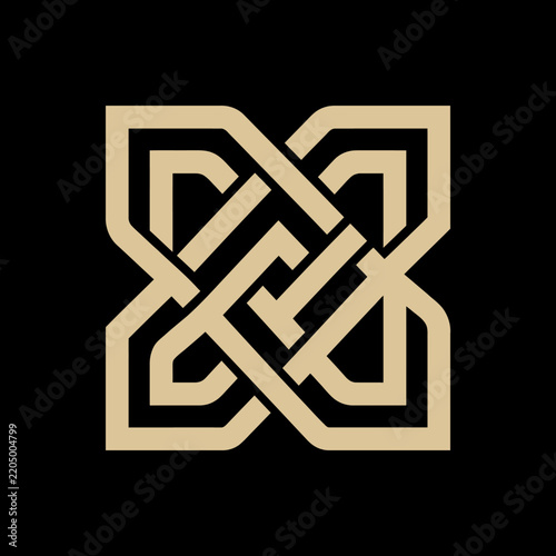 Geometric Celtic Knot Emblem Isolated on Transparent Background