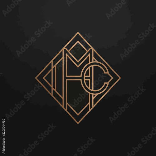 Art Deco Geometric Monogram Logo Design Golden Hc Monogram Luxury Branding
