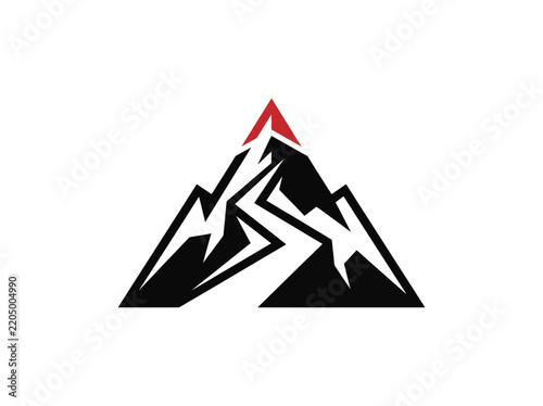 Abstract Mountain Peak Logo Design With Red Summit Accent