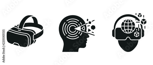 virtual reality augmented reality and brain technology concepts isolated on transparent background