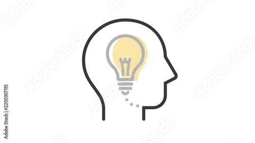 Illustration of light bulb with human face, silhouette,  video, vector illustration.