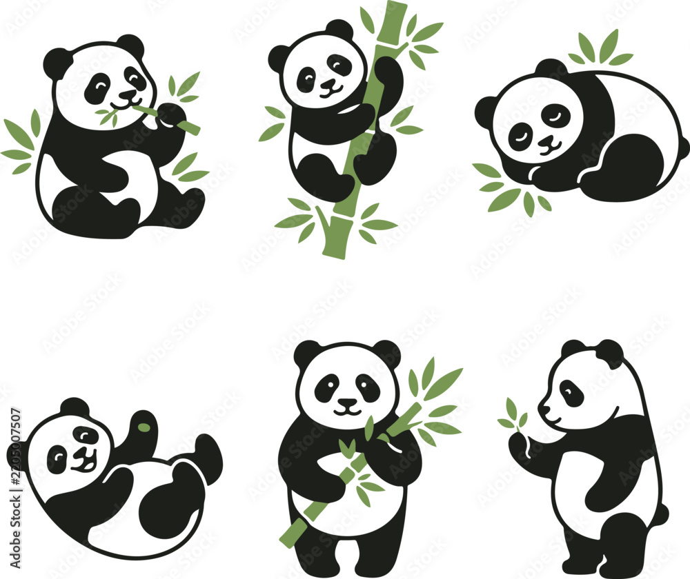 Obraz premium Set of cute panda bear illustrations in various poses