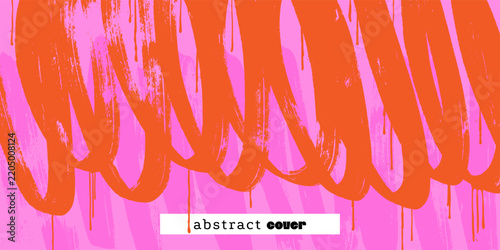 Vibrant horizontal vector background with swirling red paint ribbons and dripping paint runs on bright pink, expressive street graffiti brush strokes and dynamic urban splatters in pop art aesthetics