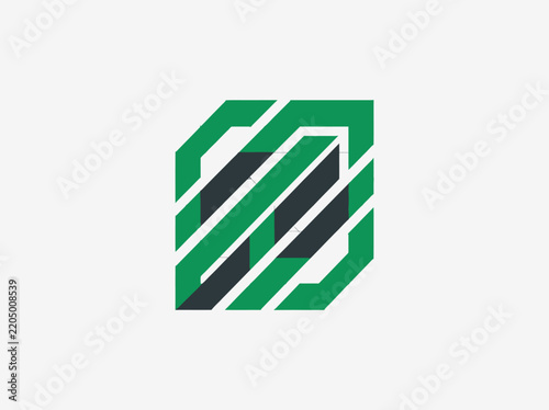 Abstract Interlocking Geometric Design In Green And Dark Grey