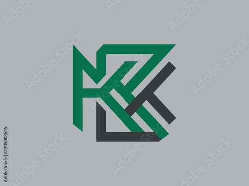 Abstract Interlocking Geometric Logo Design In Green And Dark Grey On A Solid Light Grey Background