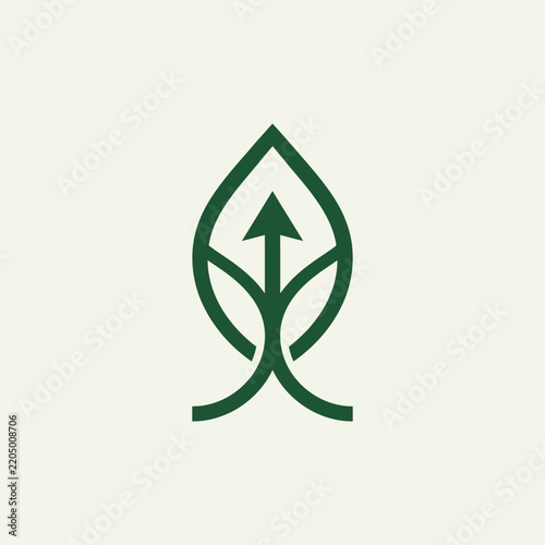 Abstract Green Leaf Symbol With Upward Arrow For Growth And Progress Logo Concept