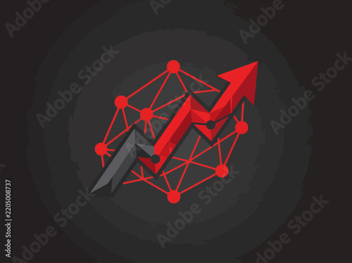 Abstract growth arrow and network graph concept of business success data analysis and digital connection