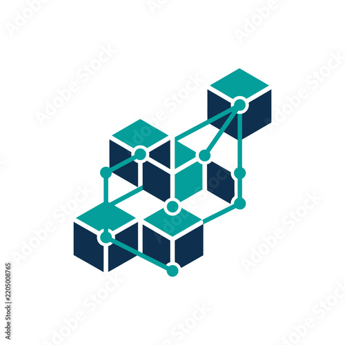 Abstract geometric network of connected cubes representing data blocks blockchain technology and digital connections