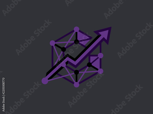 Abstract geometric structure with upward trending arrow graph representing growth progress and data analysis isolated