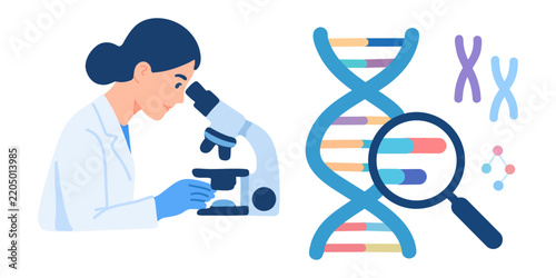 genetic doctor studying dna samples under microscope