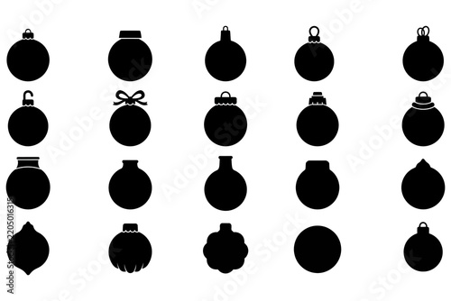 Christmas bauble icon set with black silhouettes on white for holiday design