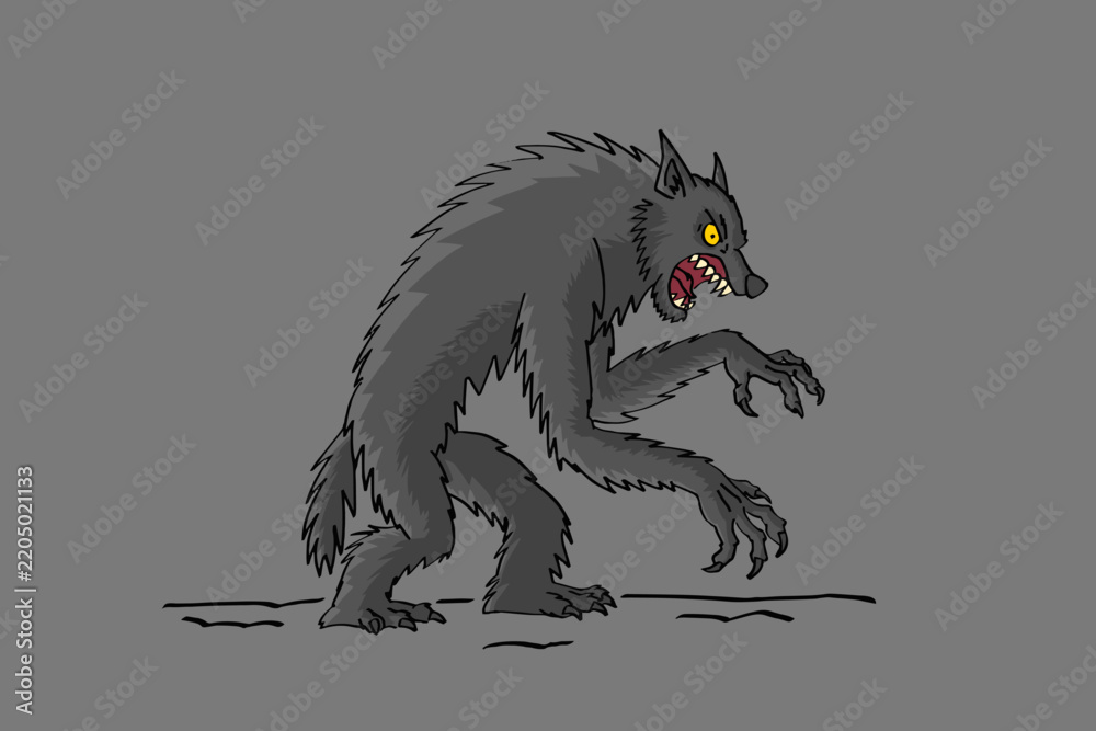 Fototapeta premium Hand Drawn Werewolf Ink Brush Scary Halloween Monster Character Vector Illustration