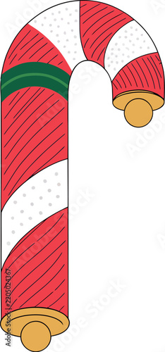 Candy cane with white and red stripes in a festive Christmas setting