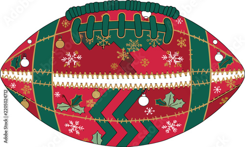 Festive holiday football with winter patterns and stitched texture